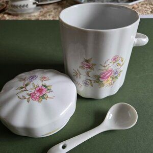 Vintage Porcelain Canister with Spoon